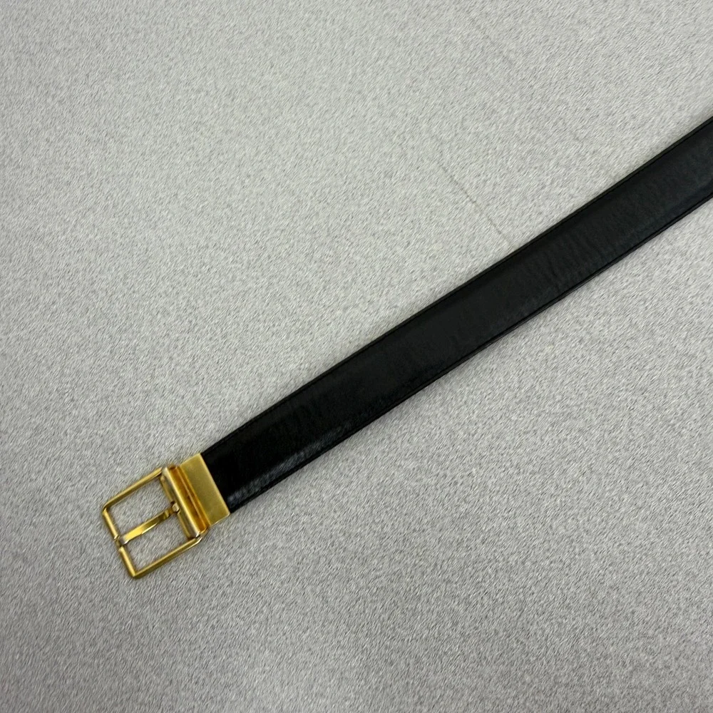 TIGHTON Belt Mens 36 Black Reversible Leather Gold Tone Buckle Dress Belt